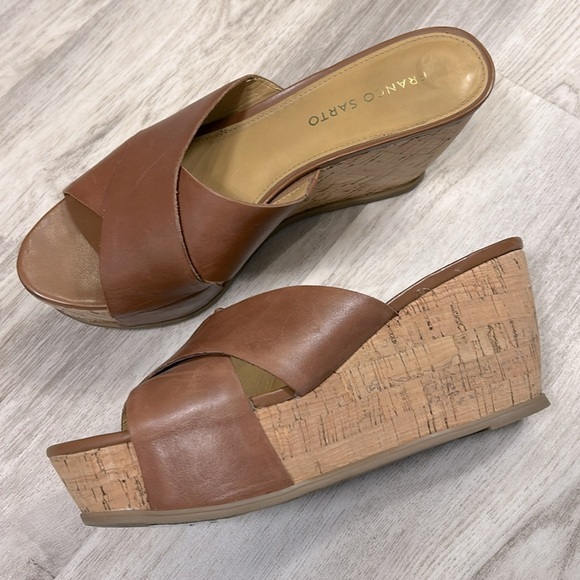 Franco Sarto Women’s Frost 2 Brown Leather Cork Platform Open Toe Sandals / Sz 8 - Picture 5 of 11
